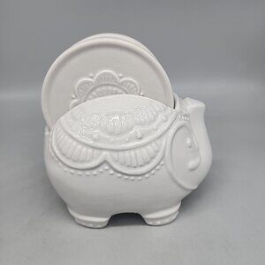 Elephant Ceramic Safari Stand w/coaster Set of 4 Gray